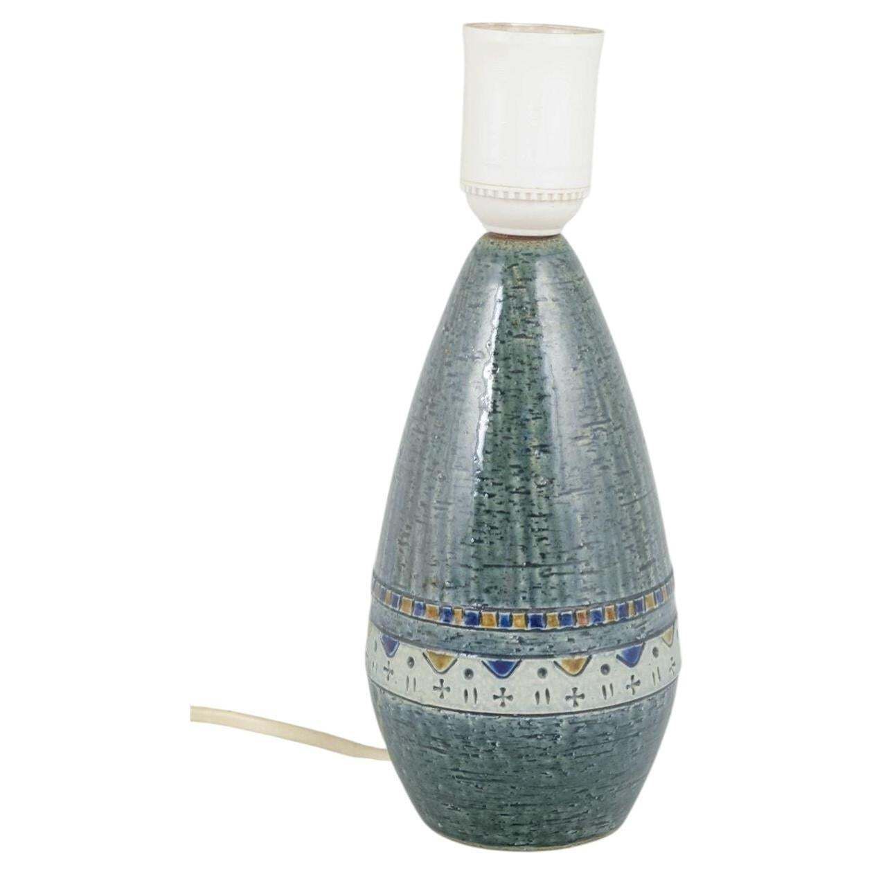 Yngve Blixt, Höganäs. Stoneware Tafellamp met Gestructureerd Oppervlak en Groene Glazuur