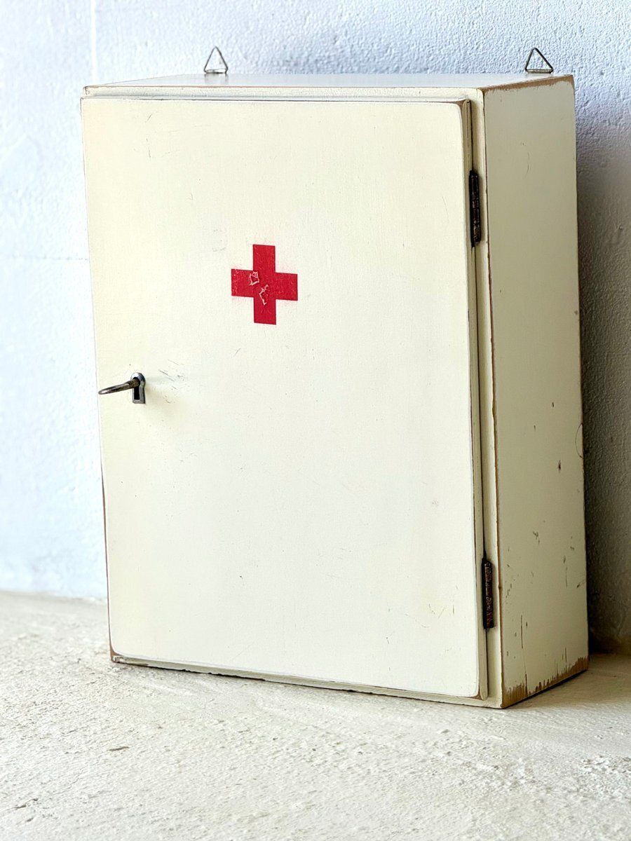 Furniture Mid Century Wooden Wall Mounted Medicine Cabinet With Drawer, 1960 photo