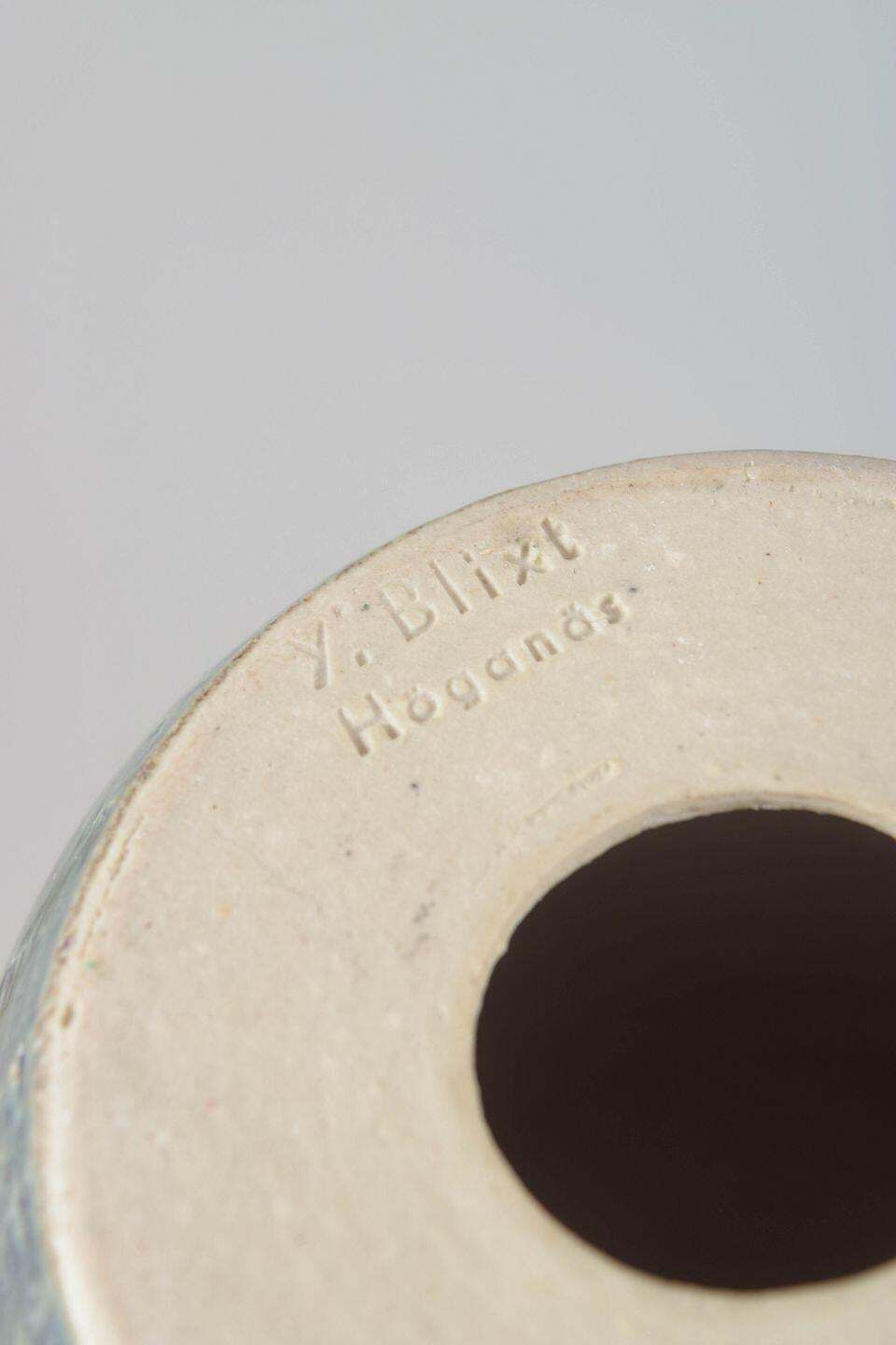 Yngve Blixt, Höganäs. Stoneware Tafellamp met Gestructureerd Oppervlak en Groene Glazuur photo Verlichting