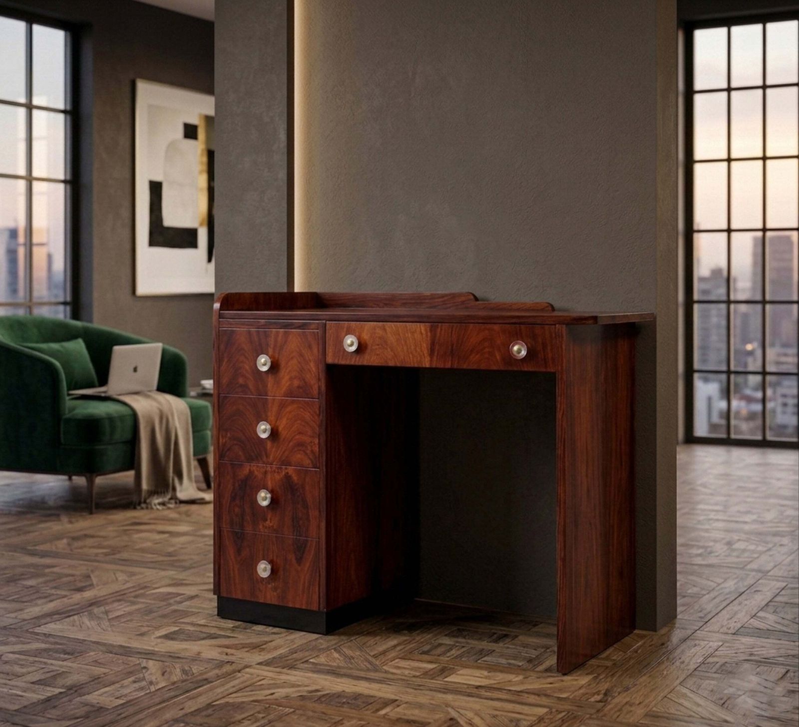 French Art Deco Single Pedestal Desk photo Furniture