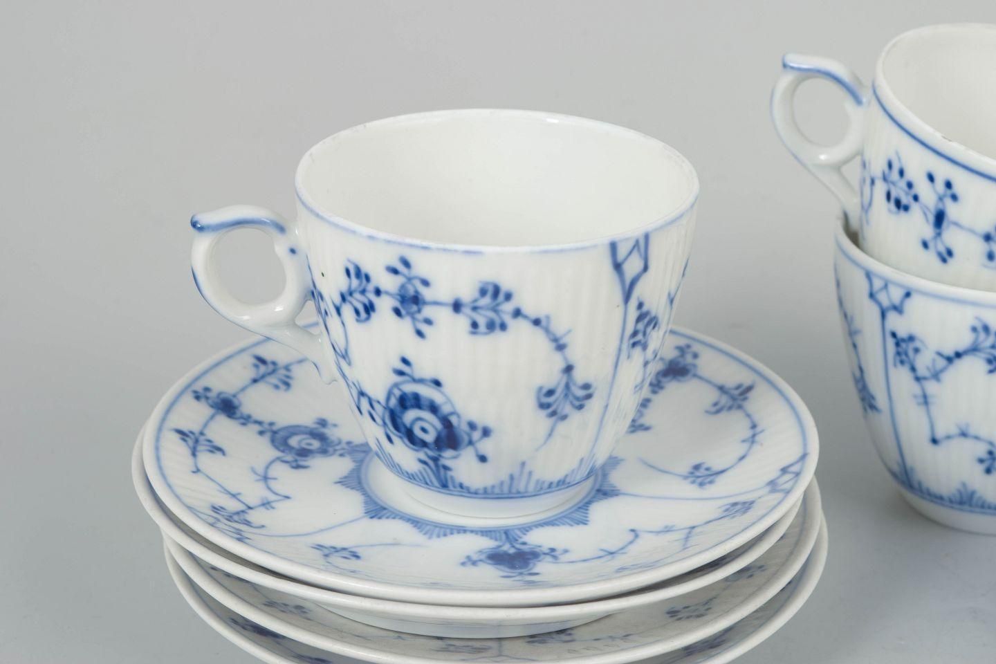 Royal Copenhagen Blue Fluted Plain. Set Of Four Porcelain Coffee Cups & Saucers. photo for sale
