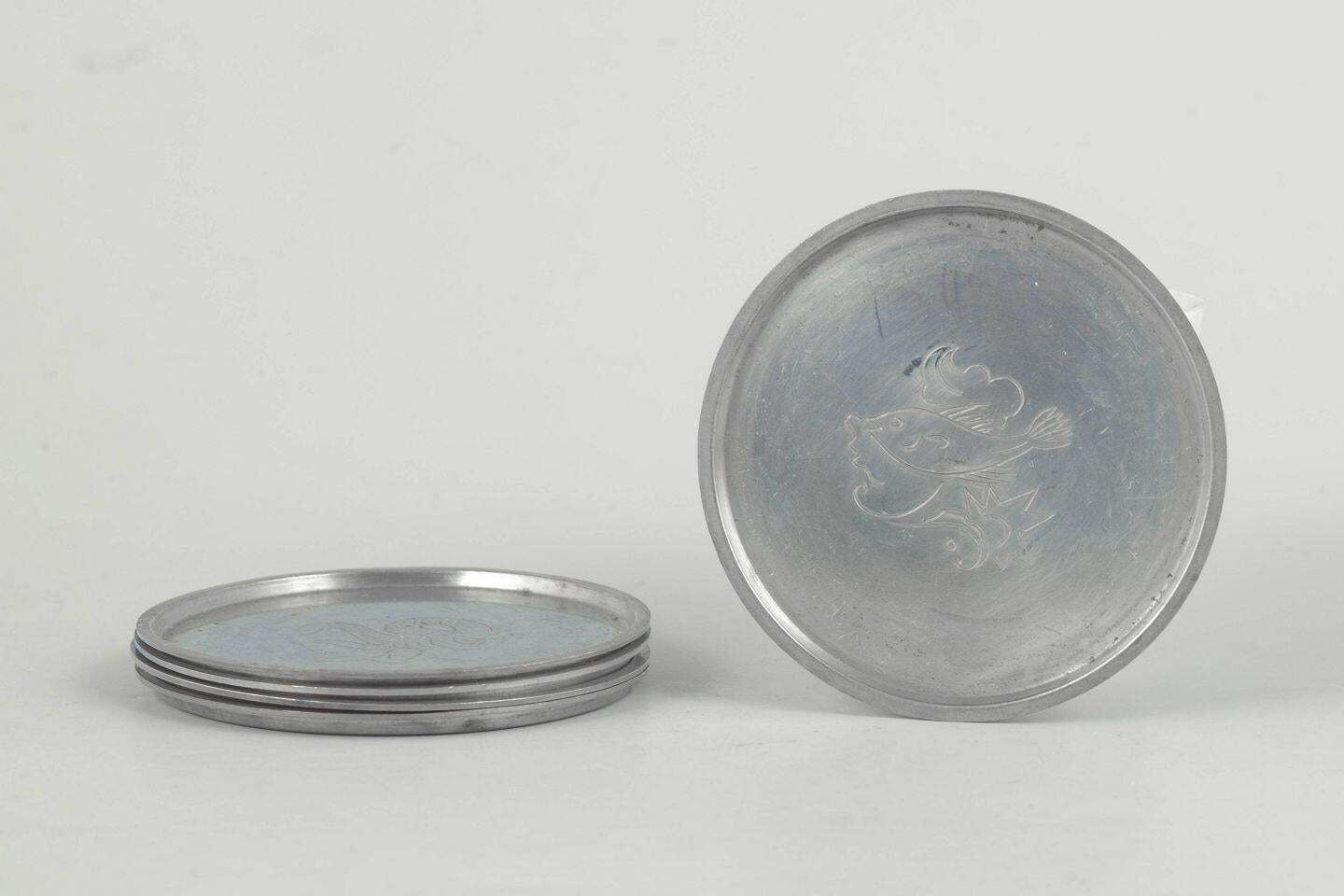 Just Andersen, Denmark. Five Coasters In Pewter With Animal Motifs. 1930s photo furniture