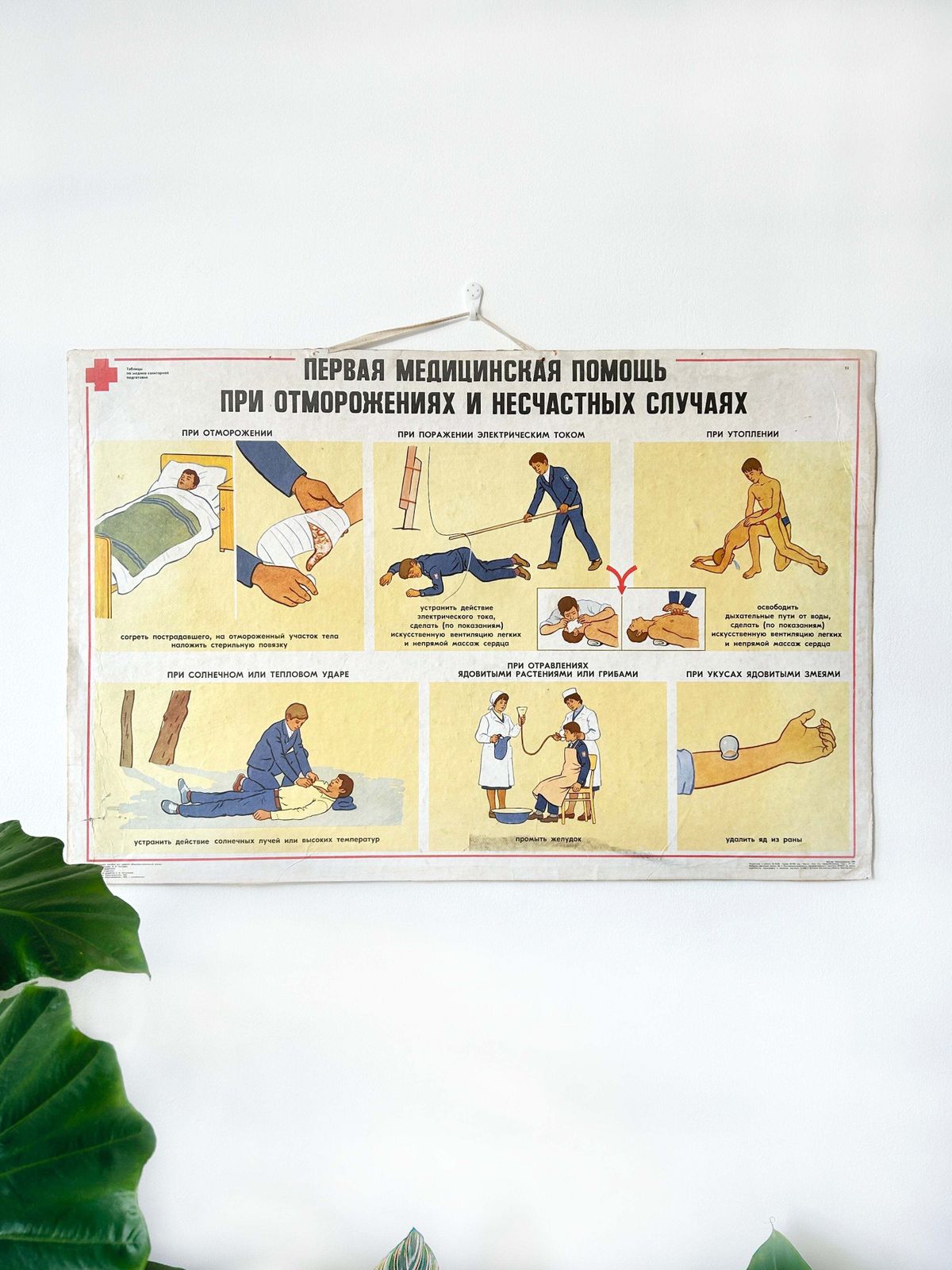 Original Ussr First Aid & Radiation Safety Large Double Sided Poster – 1980s Soviet Vintage Civil Defence, Gas Mask School Chart photo furniture