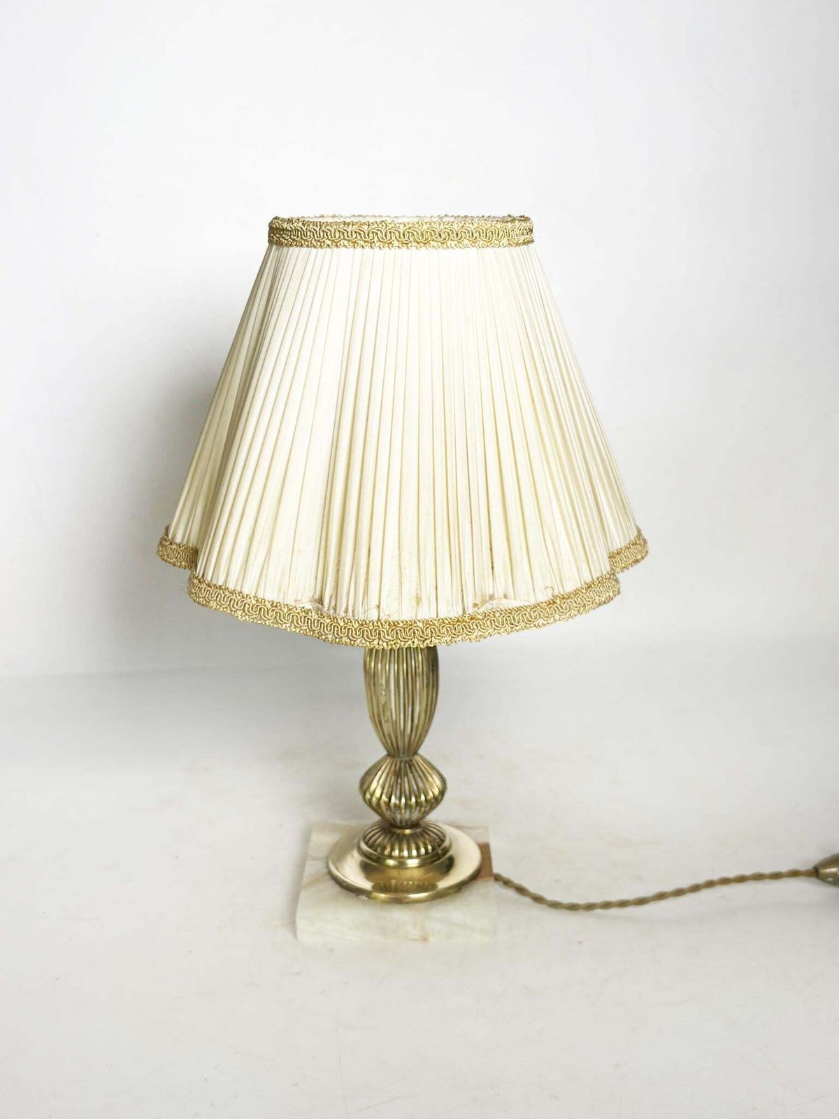 Brass Table Lamp With Its Original Art Nouveau Shade, France, 1920 photo furniture
