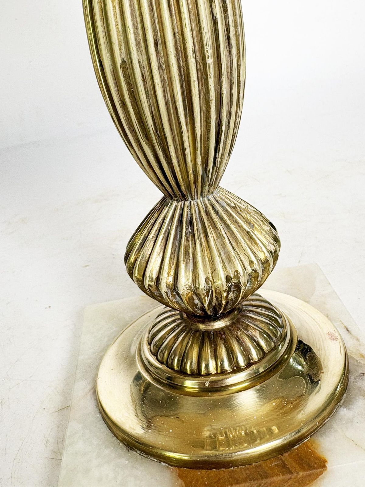Brass Table Lamp With Its Original Art Nouveau Shade, France, 1920 photo vintage