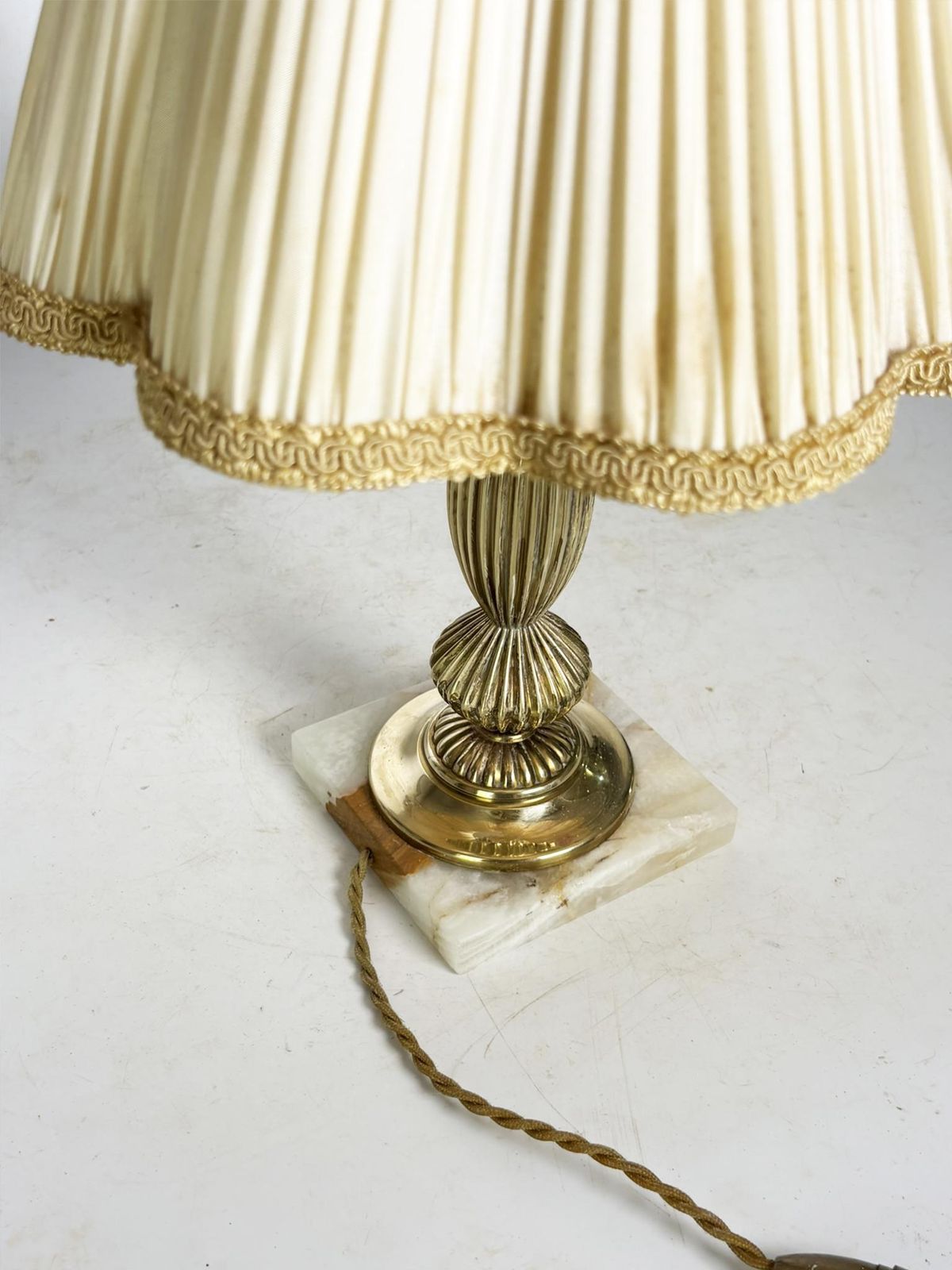 photo buy Brass Table Lamp With Its Original Art Nouveau Shade, France, 1920