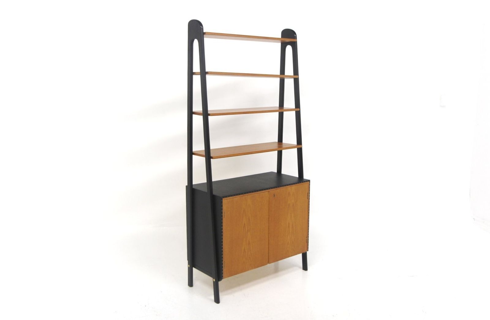 Scandinavian Teak And Imitation Leather Bookcase, Sweden, 1960