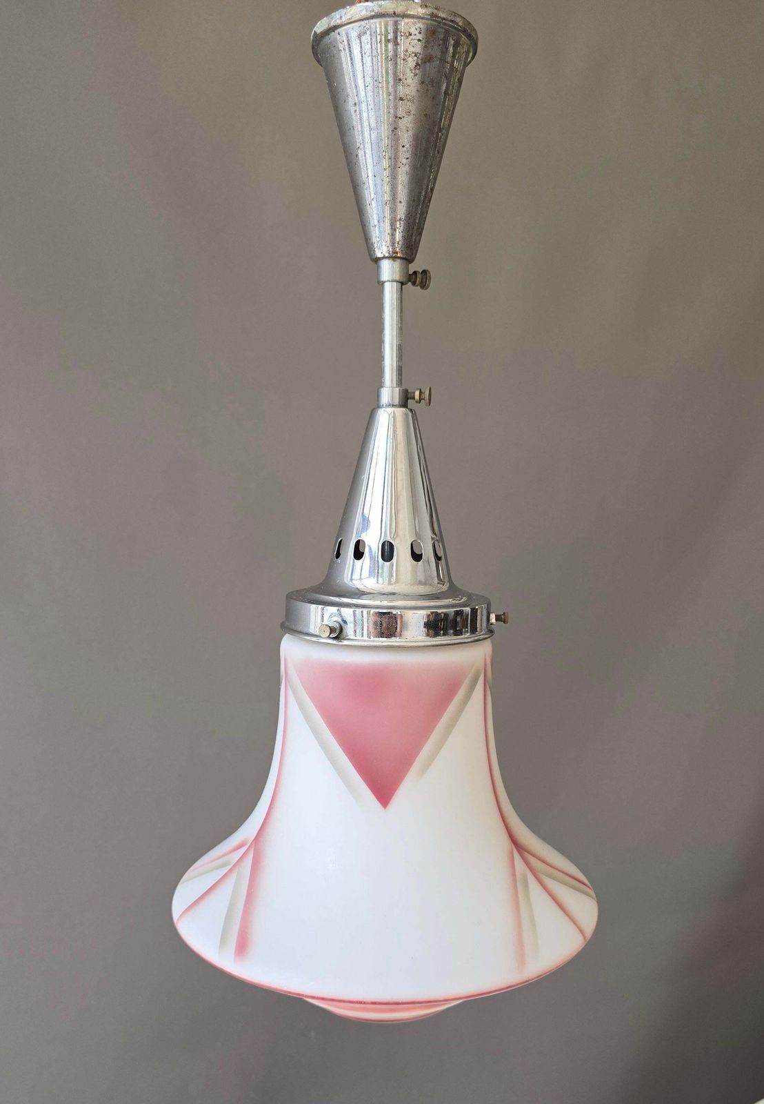 Art Deco Pink And White Frosted Glass Pendant Light, France, 1930s photo buy