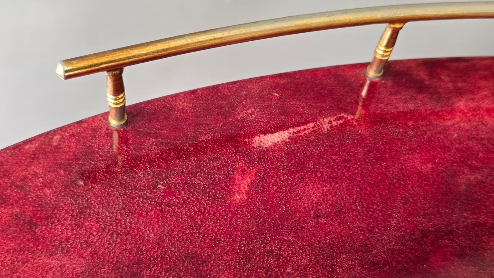2526.0 Attributed To Aldo Tura Red Goatskin And Brass Bar Cart, Italy, 1960s photo