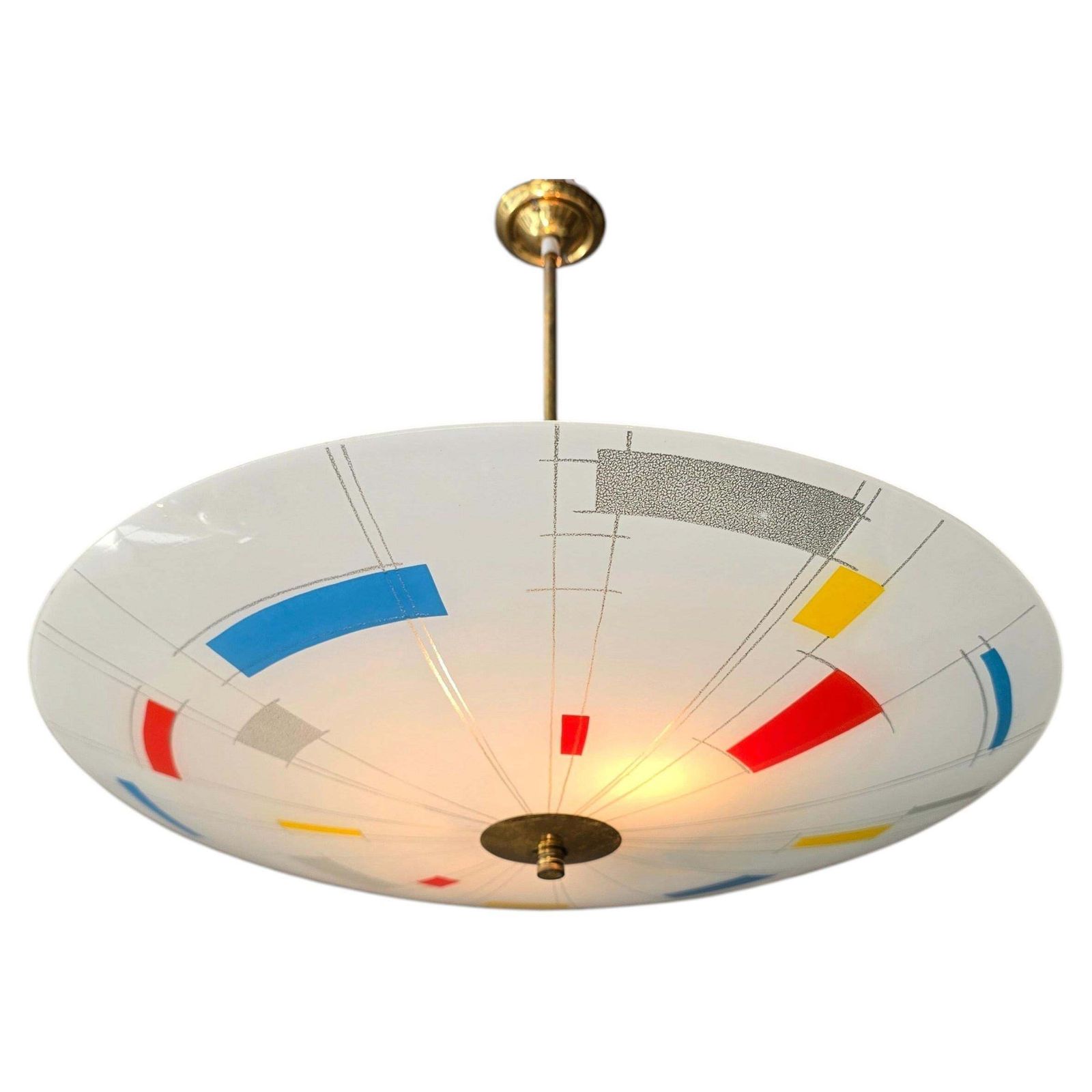 Large Mid Century Modern Italian Glass Pendant Or Flush Mount Light, Stilnovo St photo for sale