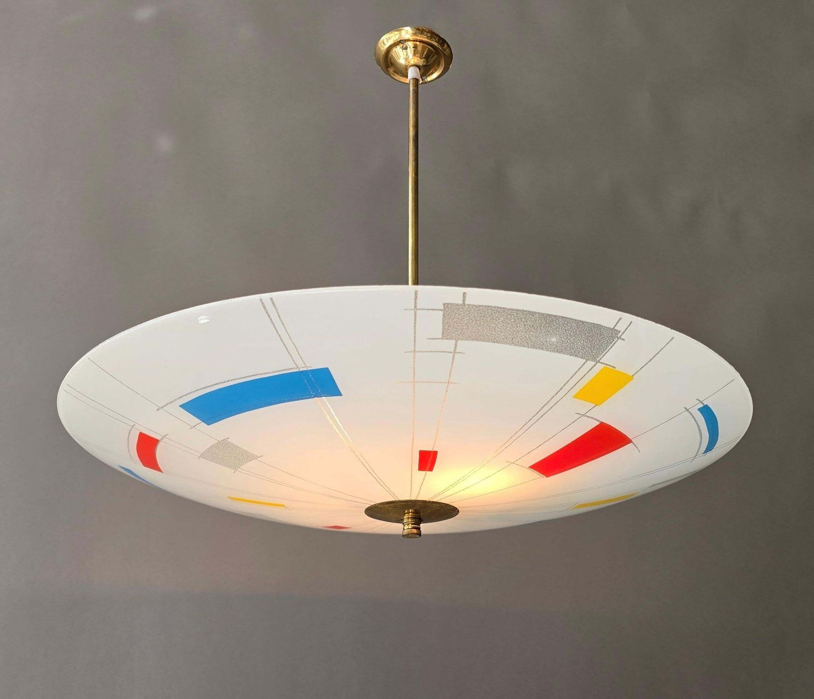 Large Mid Century Modern Italian Glass Pendant Or Flush Mount Light, Stilnovo St photo 3080.0