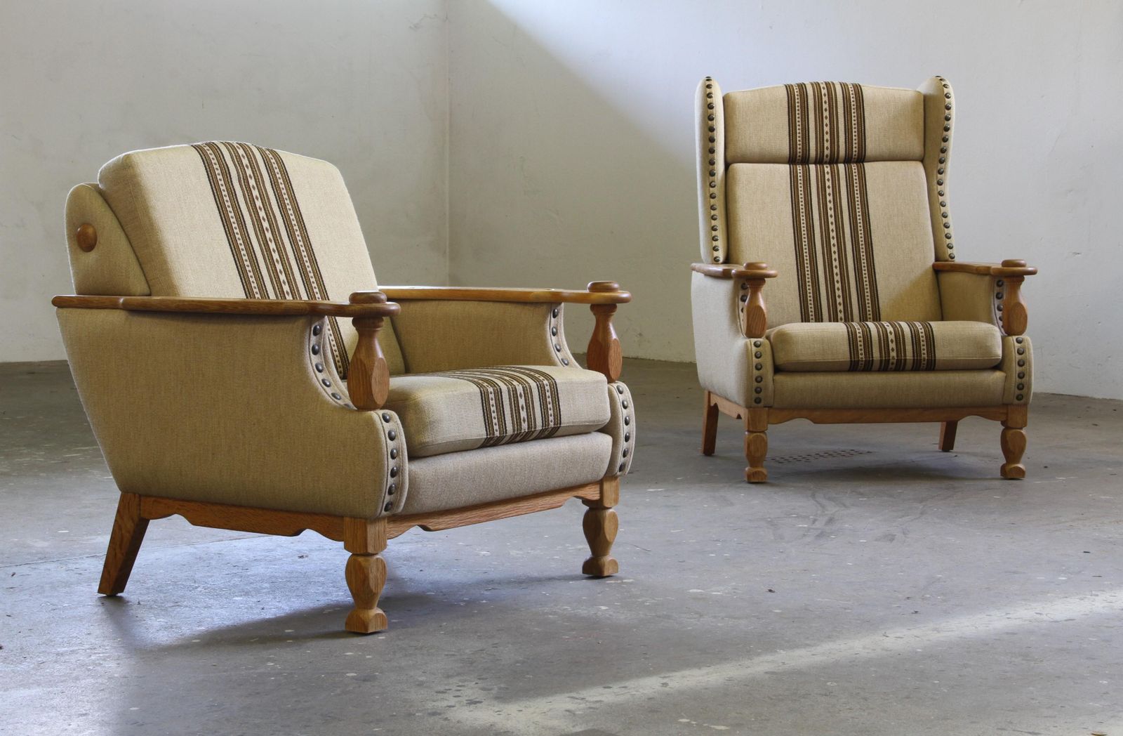 Vintage Jaren 1960 Set Lage En Hoge Fauteuils In Eiken, In De Stijl Van Henning Kjærnulf photo buy