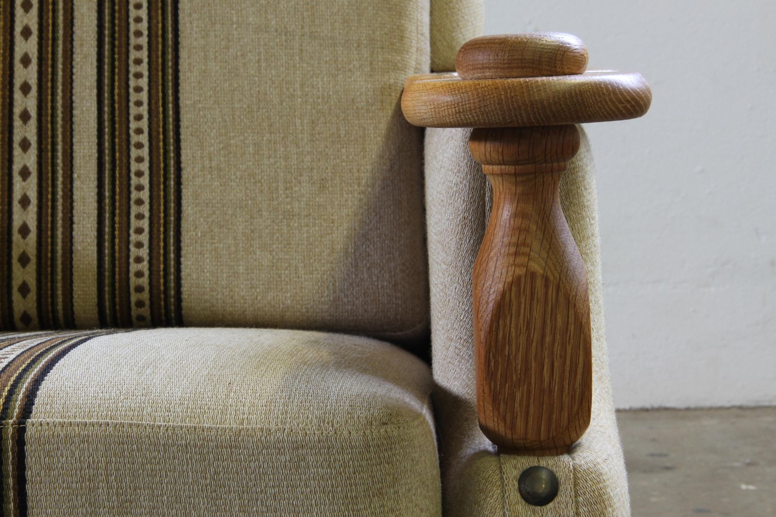 Furniture Vintage 1960s Set Of Low & High Back Lounge Chair Oak, Style Of Henning Kjærnulf photo