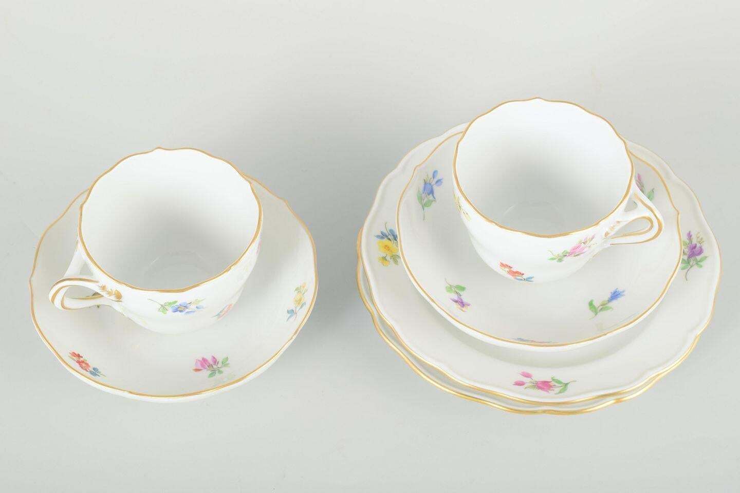 Meissen. Set Of Two Porcelain Mocha Cups With Saucers And Plates. Mid 20th C. photo furniture