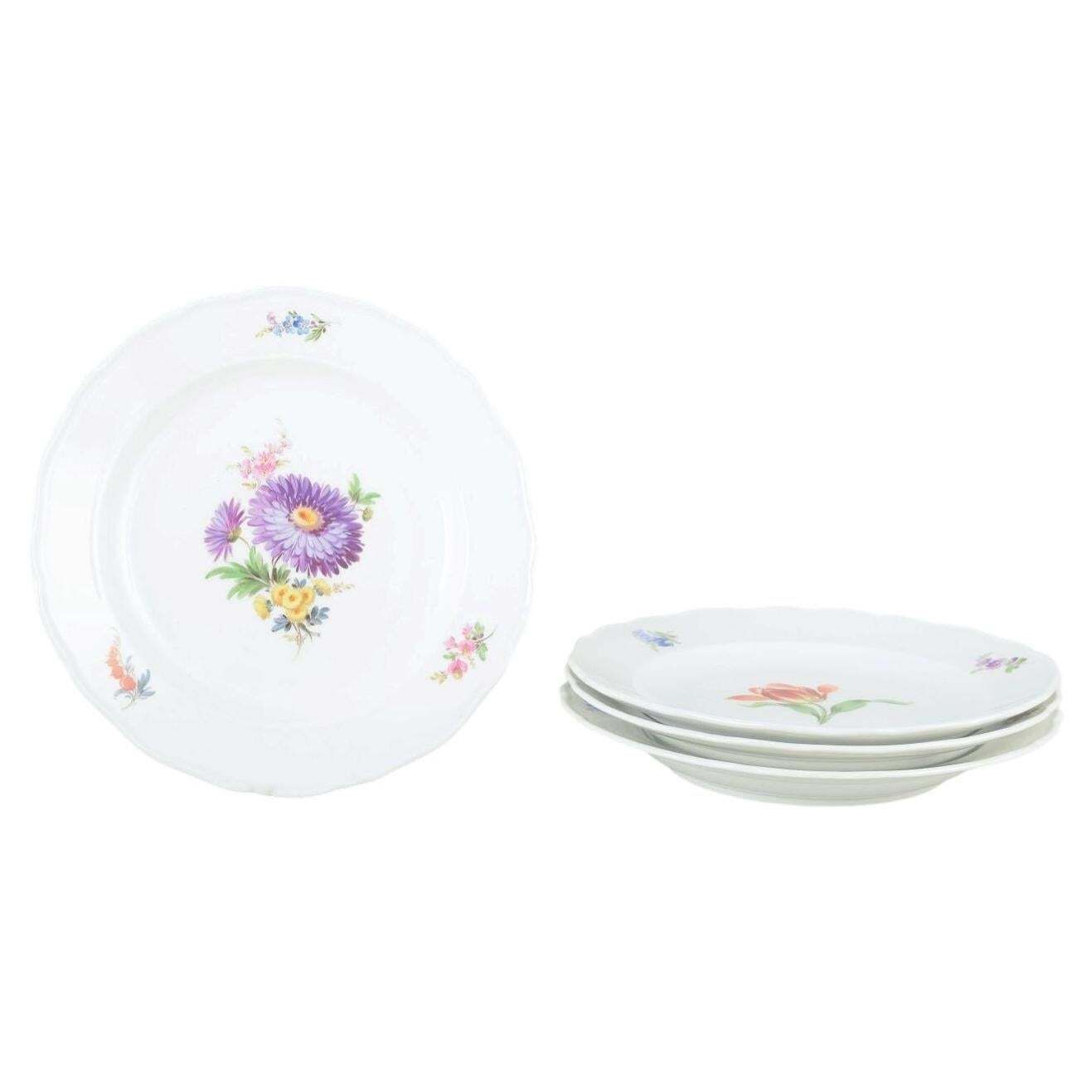 Meissen, Germany. Four Porcelain Plates With Floral Decoration. Ca 1930s