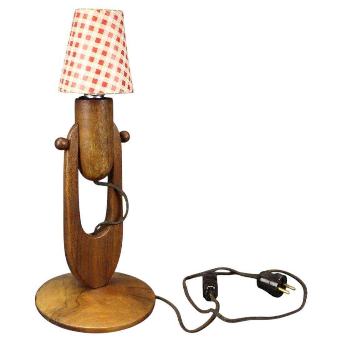 Mid-Century verstelbare houten tafellamp met geblokte kap, Tsjecho-Slowakije, 1