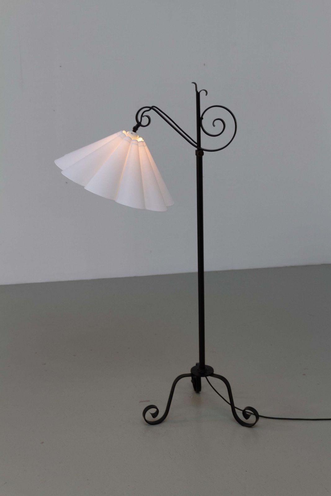 Lighting Danish Art Deco Tripod Floor Lamp In Wrought Iron, 1940s. photo
