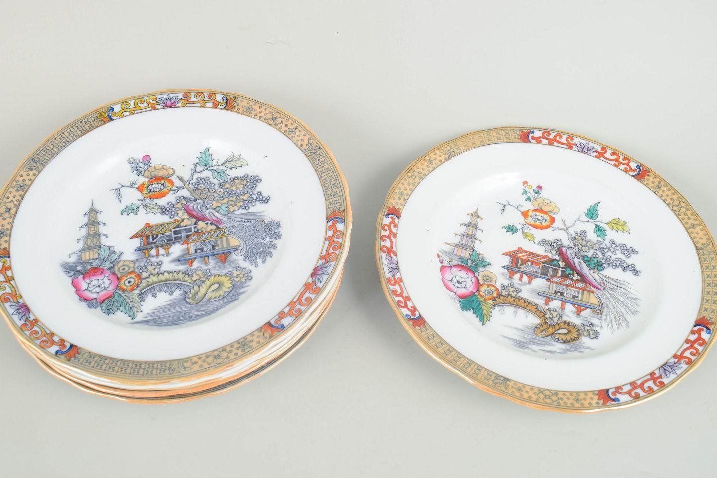 Rörstrand, Zweden. Zes Dinerborden In Faience. 'Japan' Serie. Begin 20e Eeuw. photo furniture