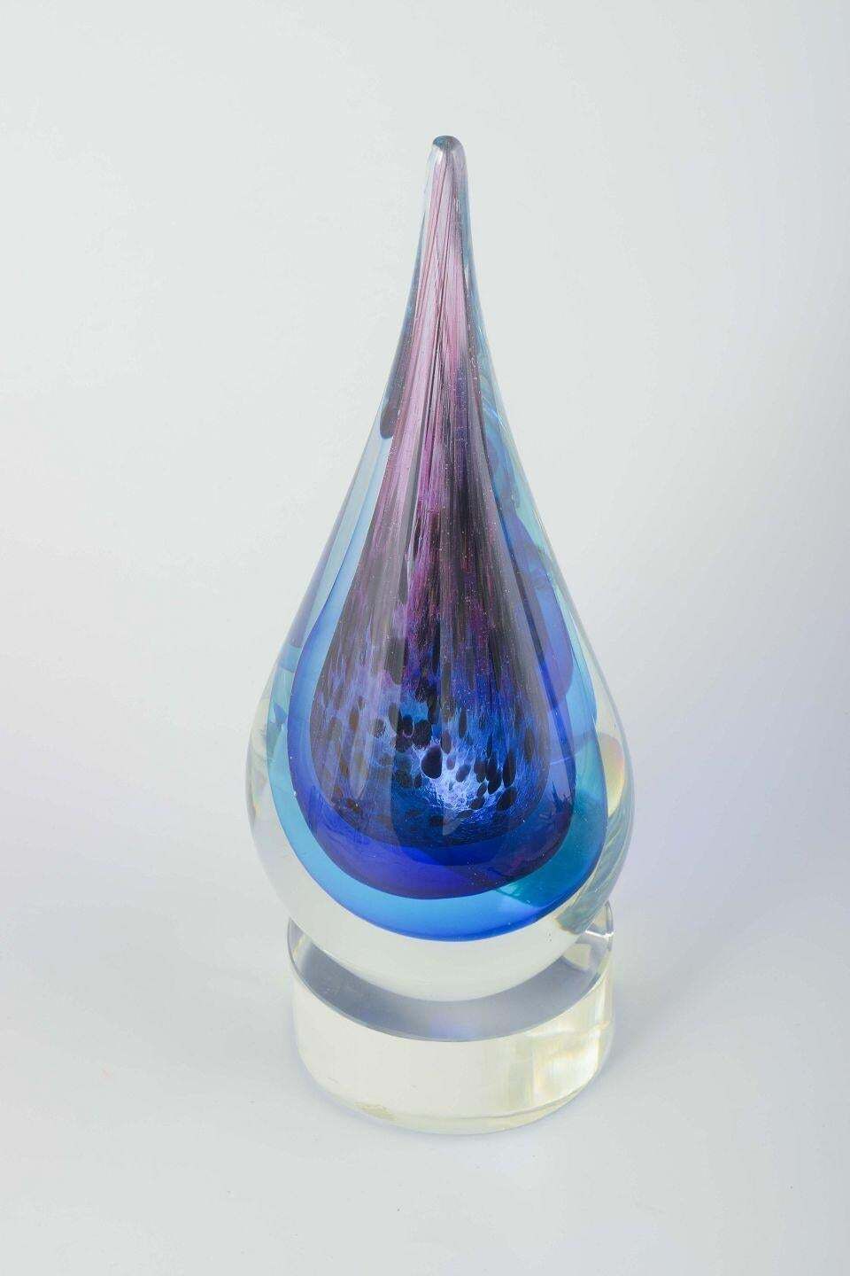 Murano Drop Shaped Sculpture In Clear And Blue Violet Art Glass. 1970s. photo furniture