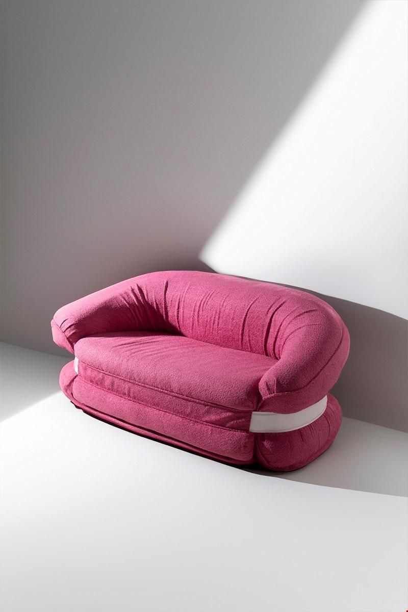 Italian Fluid Sofa Premiere In Pink Bouclé By Adriano Piazzesi photo furniture