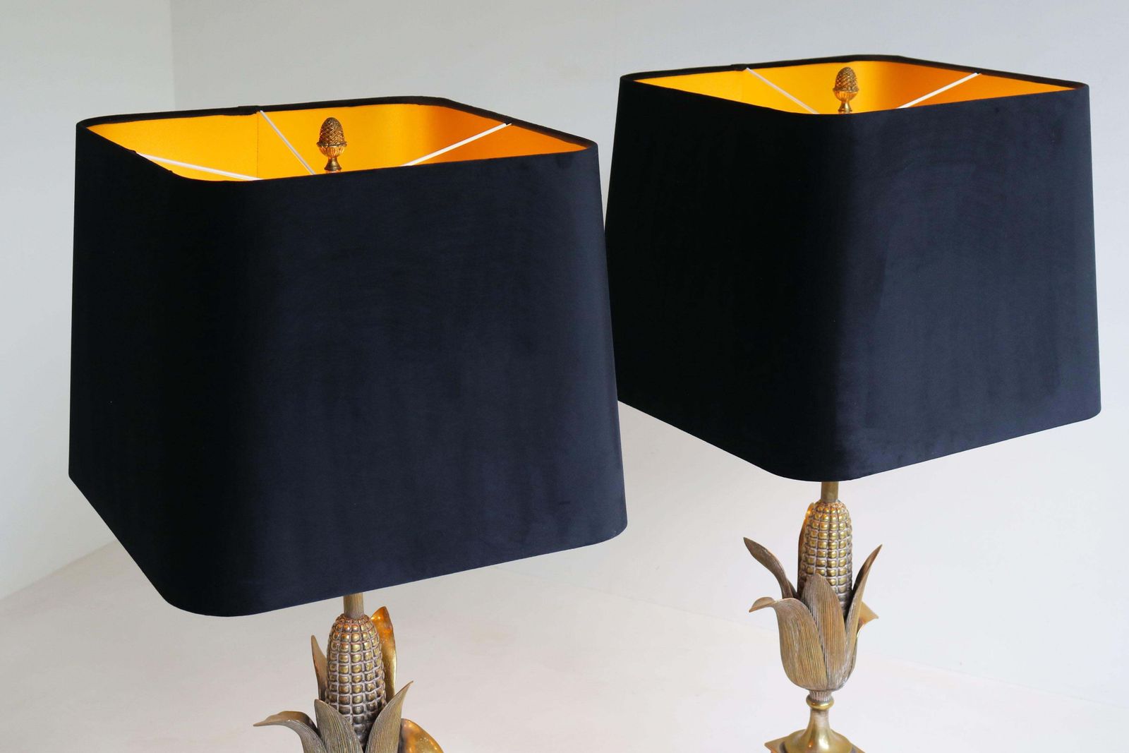 Rare Pair Of Maison Charles ''Corn'' Table Lamps 1950 France Regency Bronze photo furniture