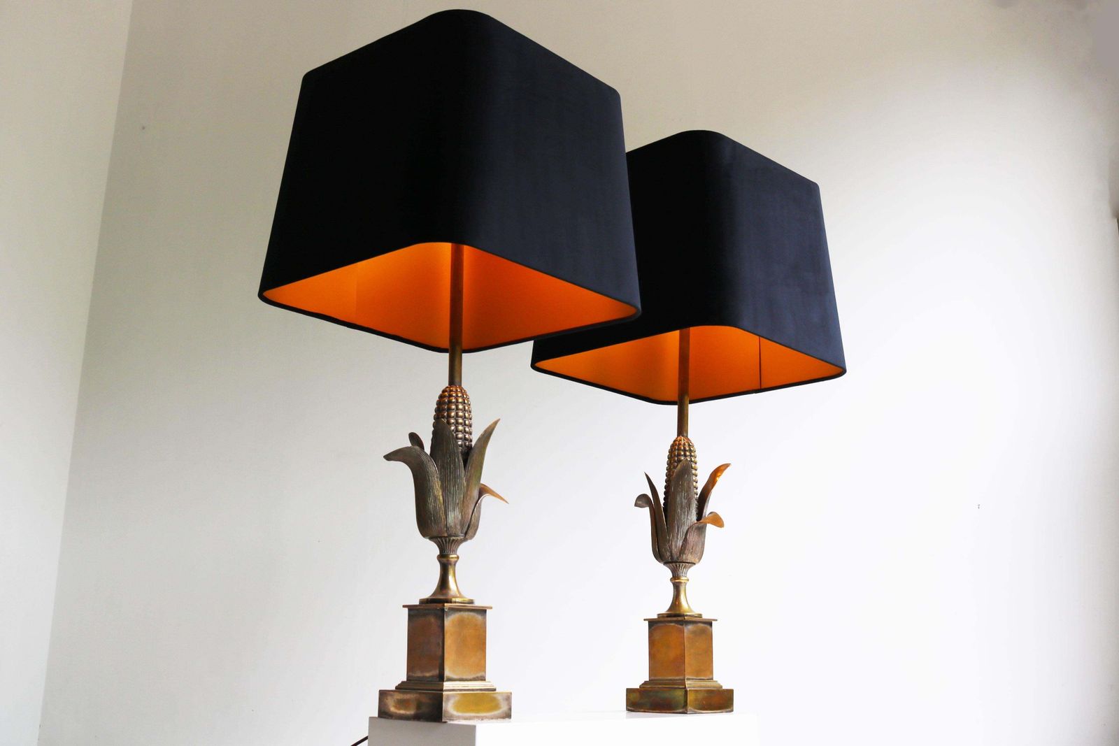 Rare Pair Of Maison Charles ''Corn'' Table Lamps 1950 France Regency Bronze photo 4743.0