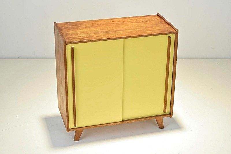 Small Yellow Pavatex Sideboard Attributed To Stella Möbel, Switzerland, 1950s photo vinterior