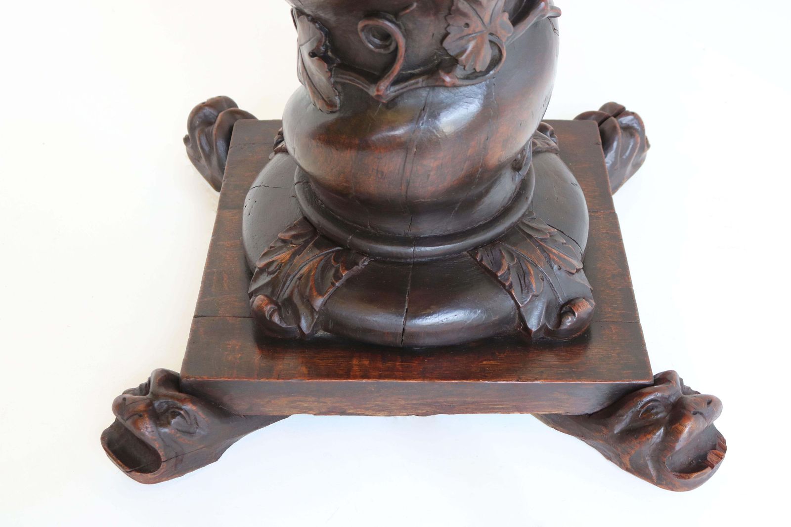 Antique French Solid Oak Column / Pedestal Renaissance 19th Century Black Forest photo vinterior
