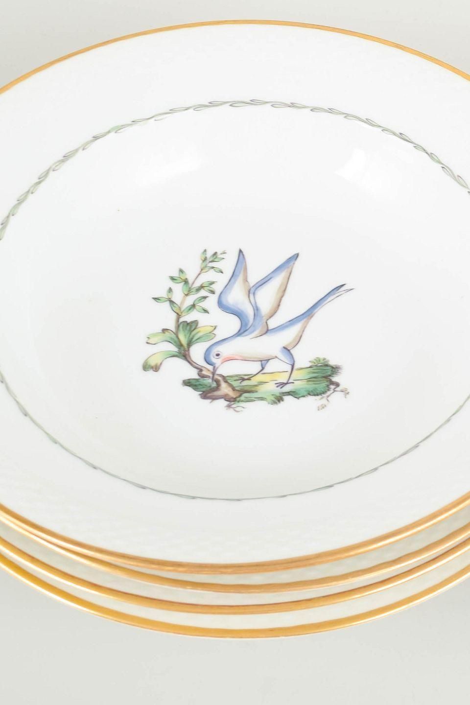 Royal Copenhagen. Six Large Deep Porcelain Plates With Bird Motif. Early 20th C photo for sale