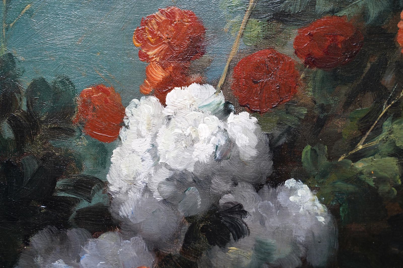 photo for sale Chrysanthemums In Urn   French 19th Century Still Life Floral Art Oil Painting
