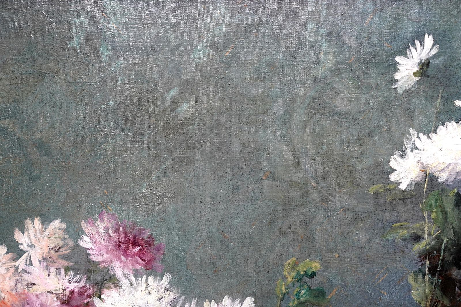 photo buy Chrysanthemums In Urn   French 19th Century Still Life Floral Art Oil Painting