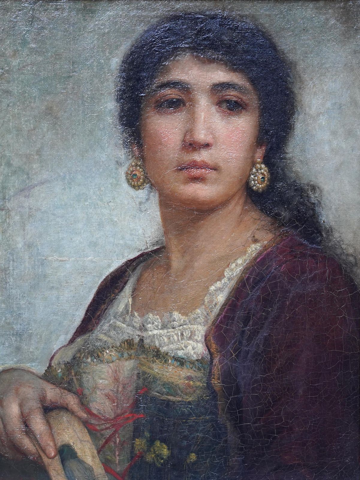 photo furniture Portrait Of Girl With Tambourine   British Victorian Art Oil Painting Rome