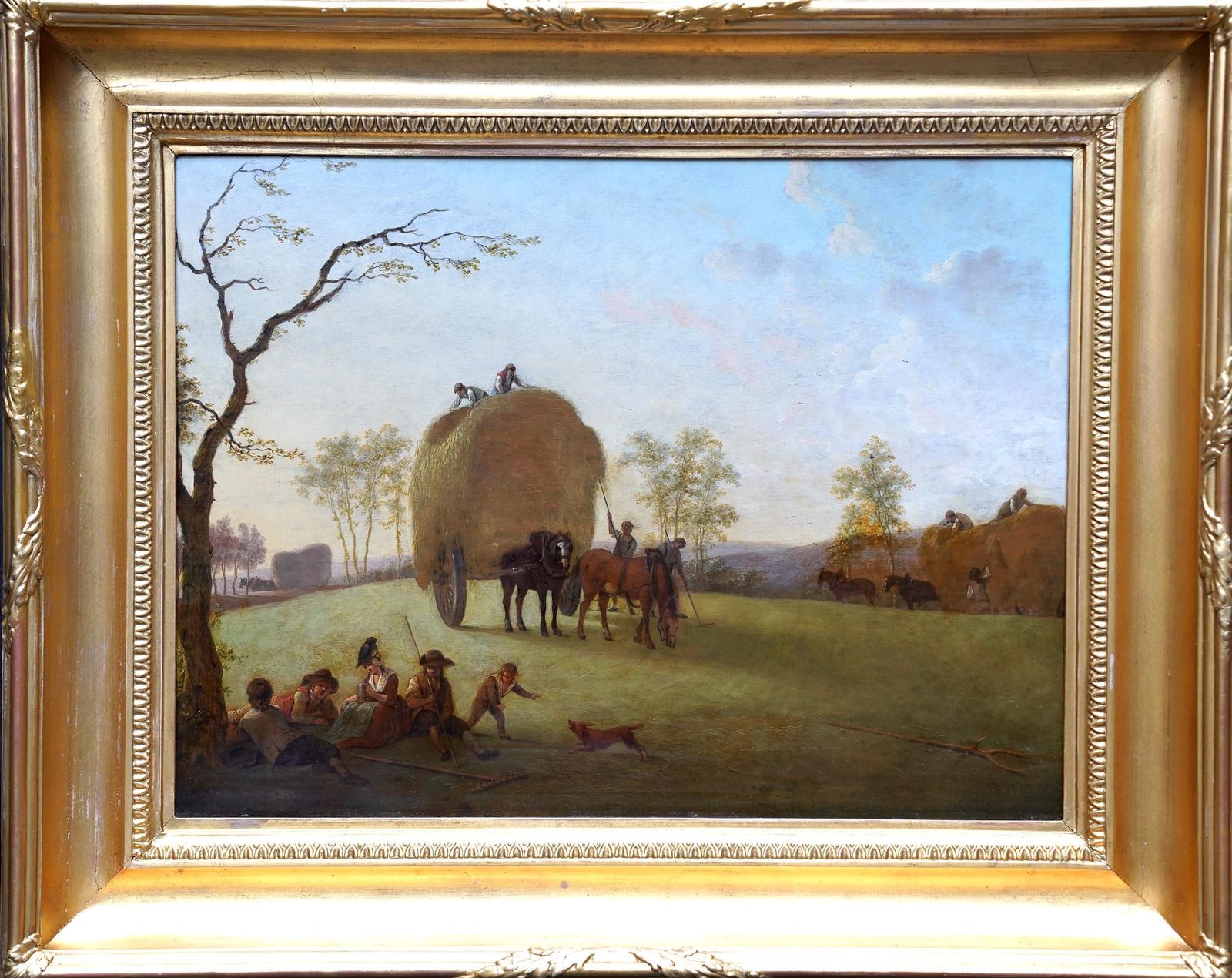Figures And Haycart In A Landscape   Figurative Old Master Art Oil Painting