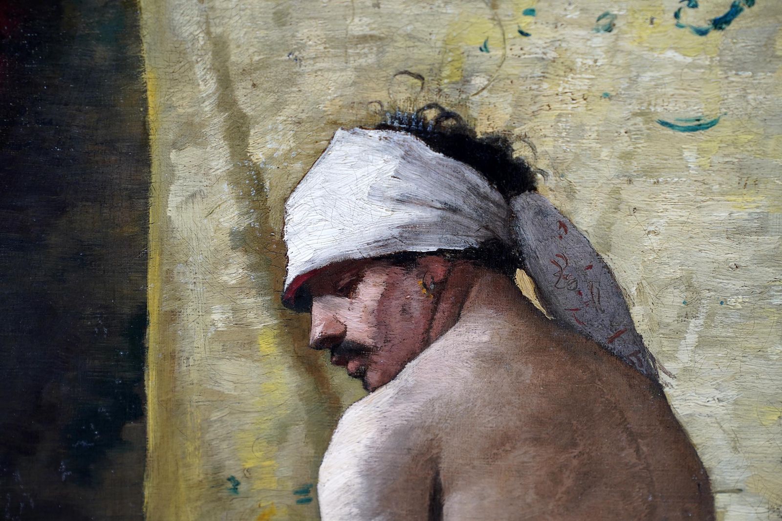 Victorian French School Orientalist Art Male Portrait Oil Painting Indis. Signed photo vinterior