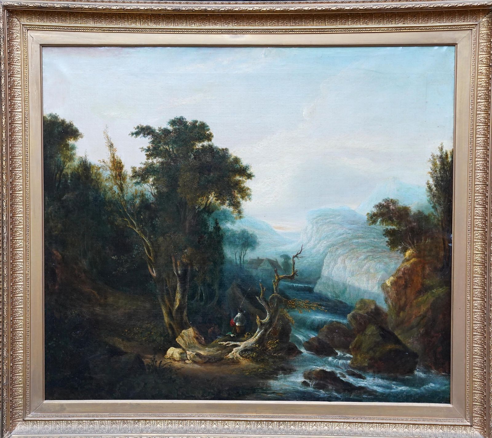 photo for sale Fishing In A Landscape   British Old Master Art Landscape Oil Painting