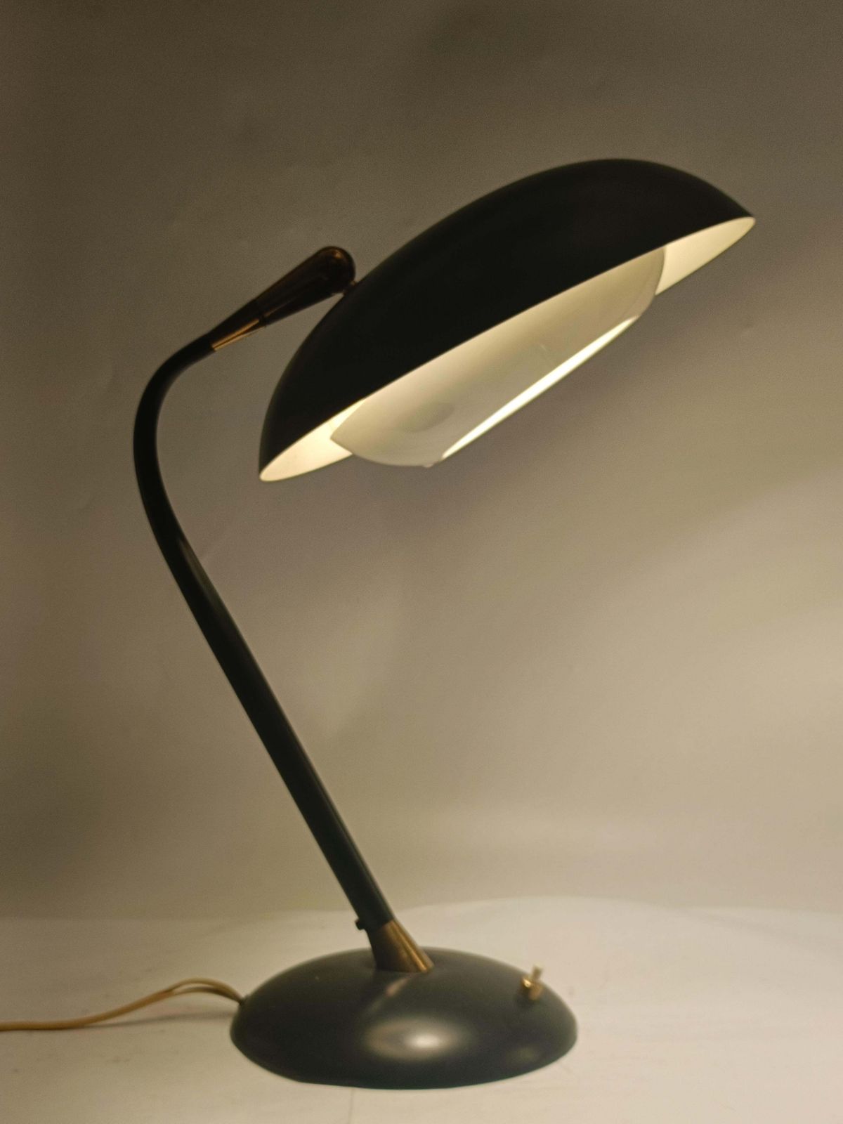Oscar Torlasco Style Black Metal Table Lamp With Brass Details photo buy