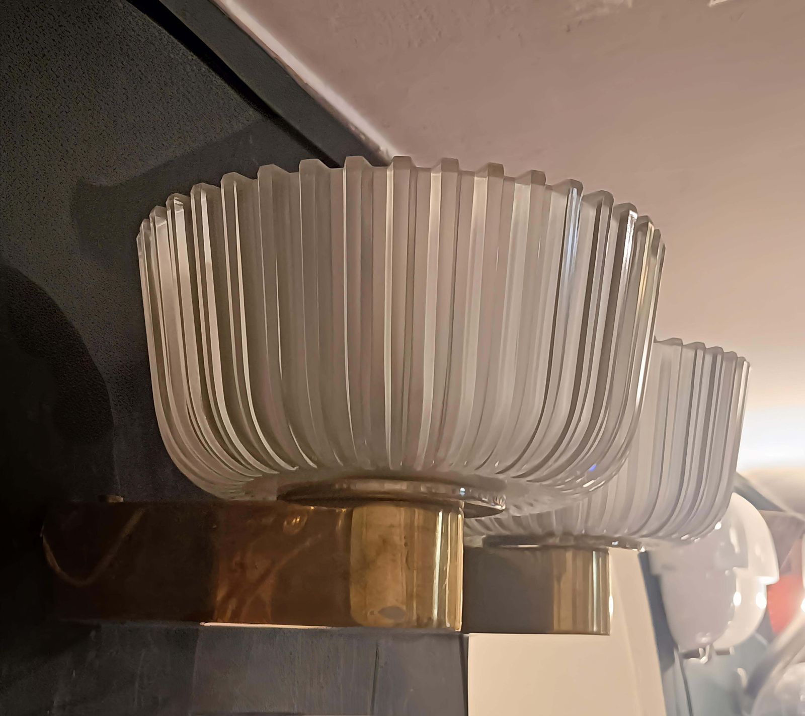 Archimedes Seguso For Seguso Pair Of Brass And Glass Wall Lamps photo vinterior