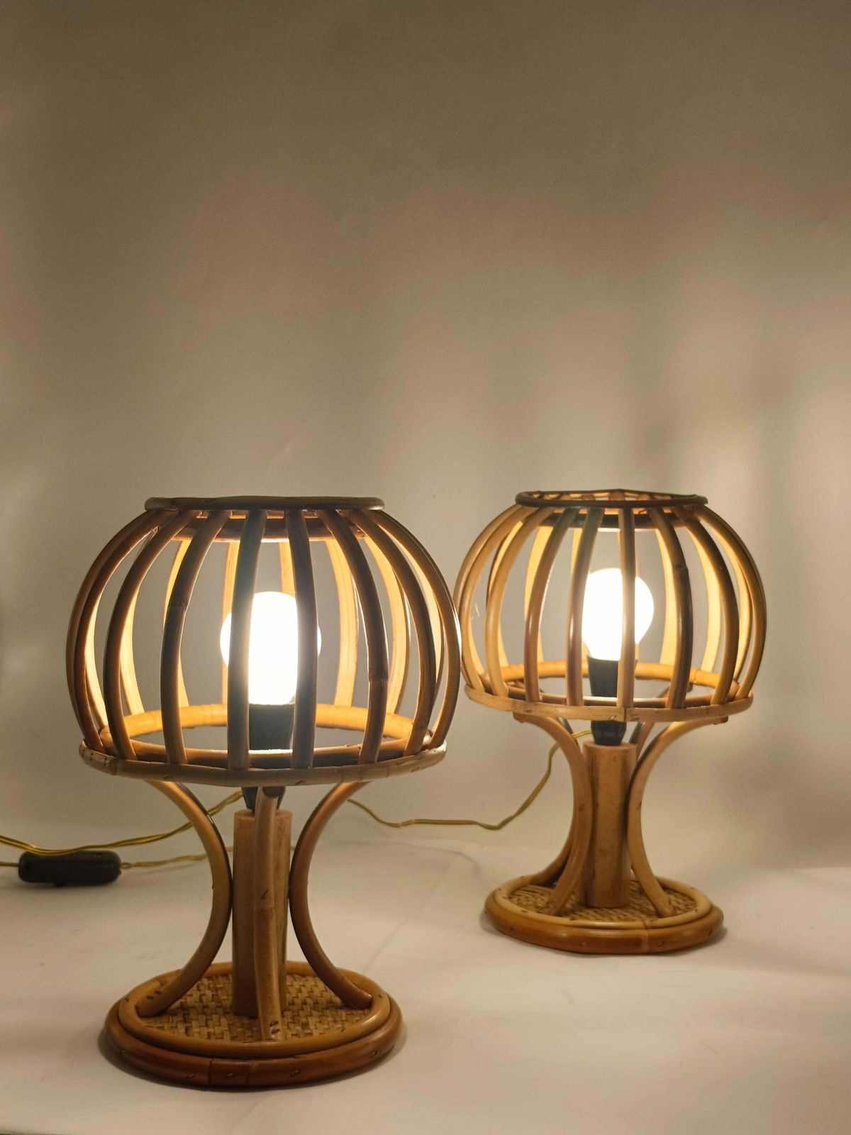 photo furniture Louis Sognot Style Pair Of Rattan And Bambu' Table Lamps, Italy 1960s