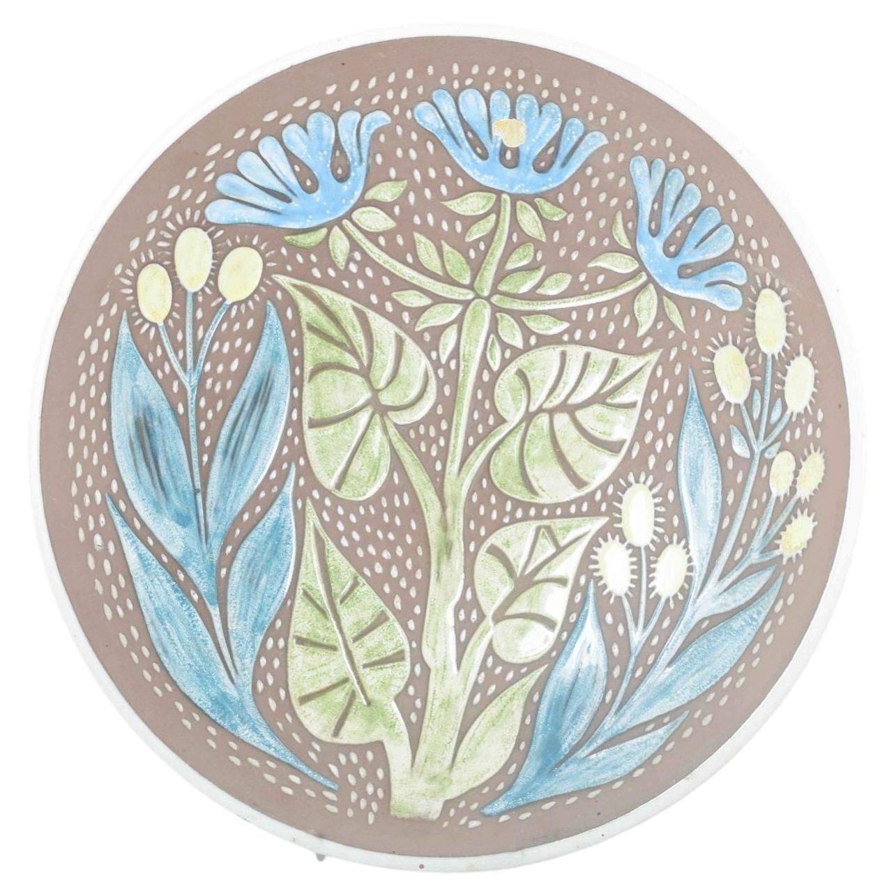 Plat décoratif en céramique Mari Simmulson pour Upsala Ekeby, motif floral