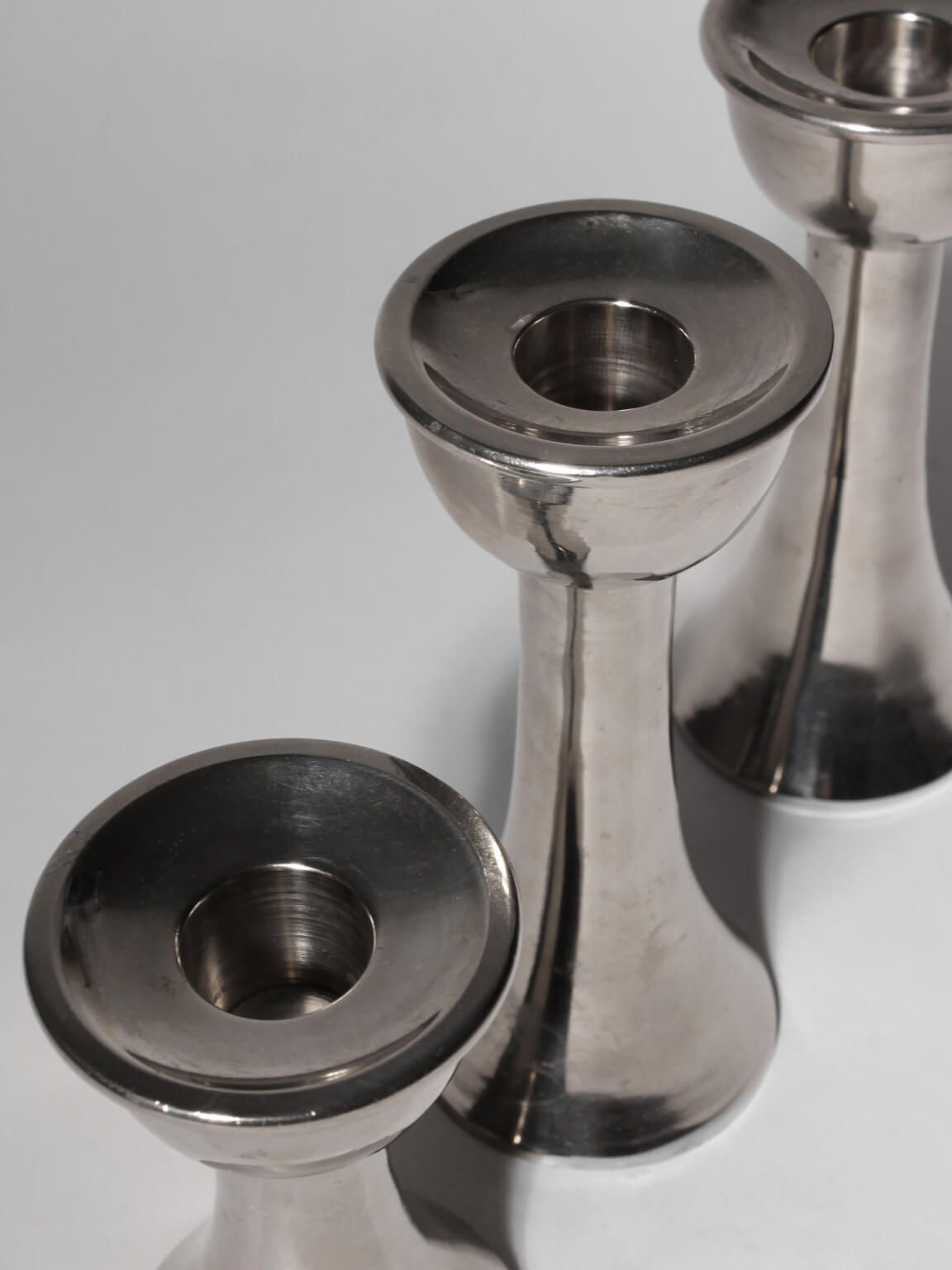 Mid-Century zilveren aluminium kandelaars, set van 3, Duitsland photo for sale