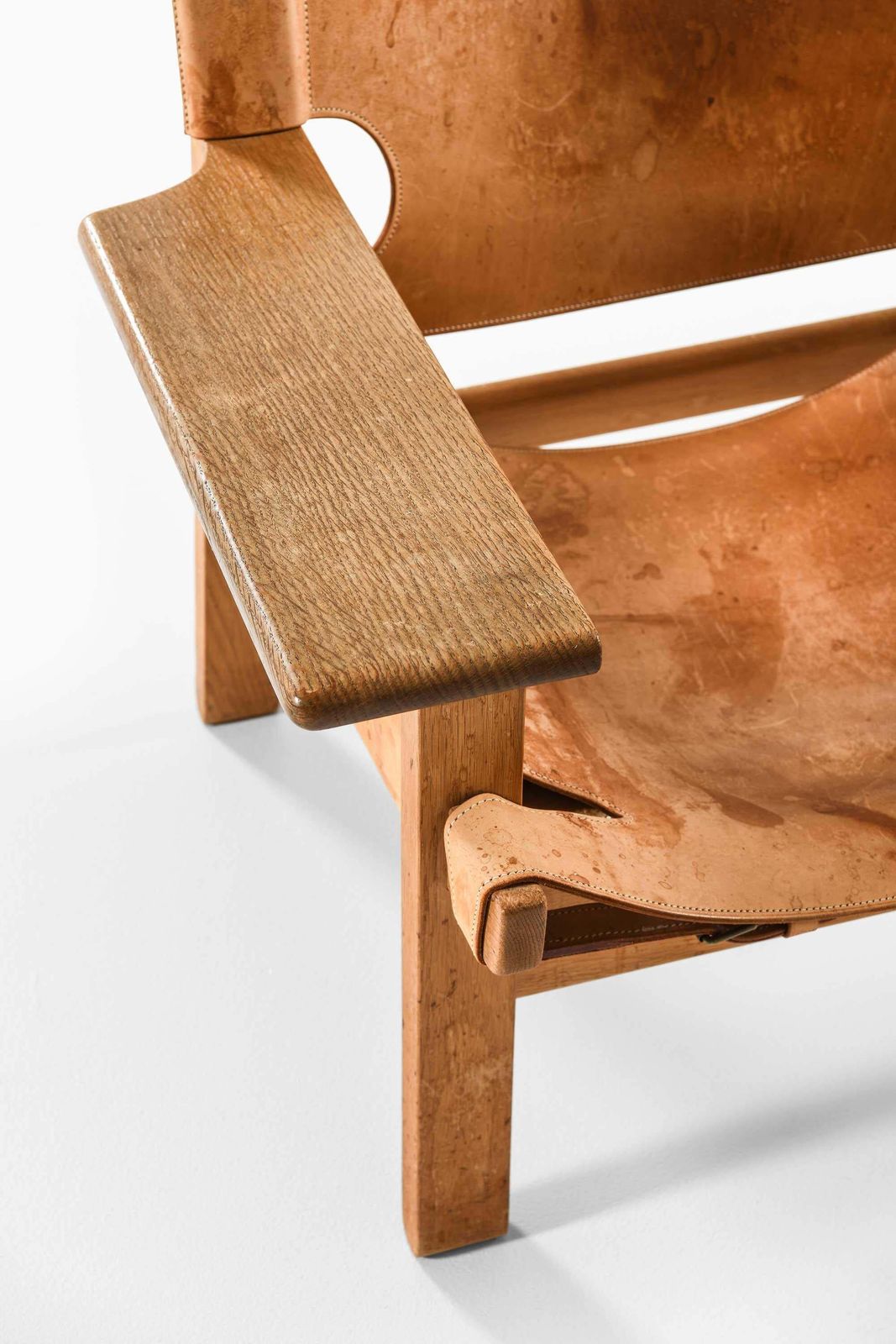 Pair Of Spanish Chairs In Leather & Oak By Børge Mogensen, 1950s photo for sale