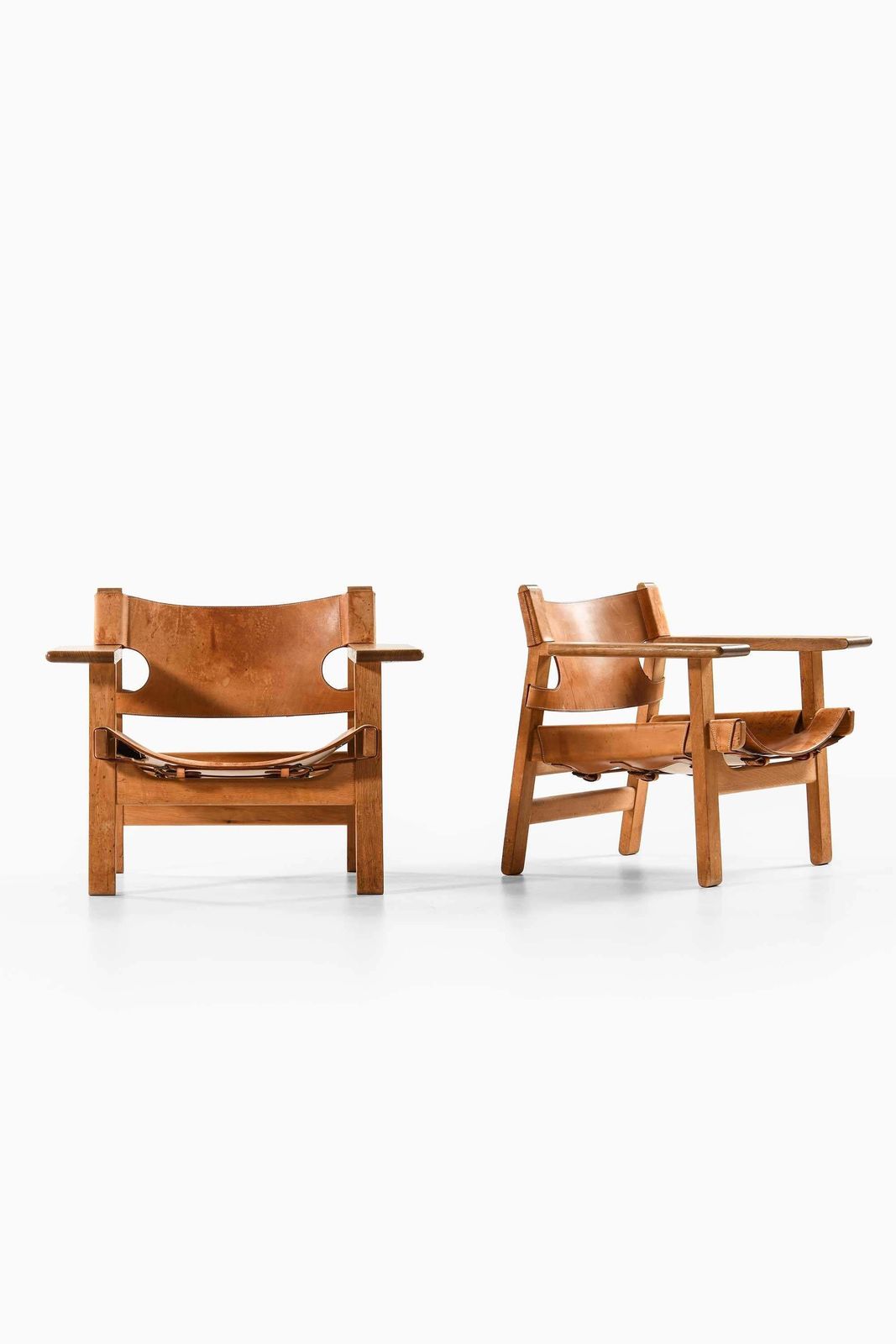 Pair Of Spanish Chairs In Leather & Oak By Børge Mogensen, 1950s photo 23617.0