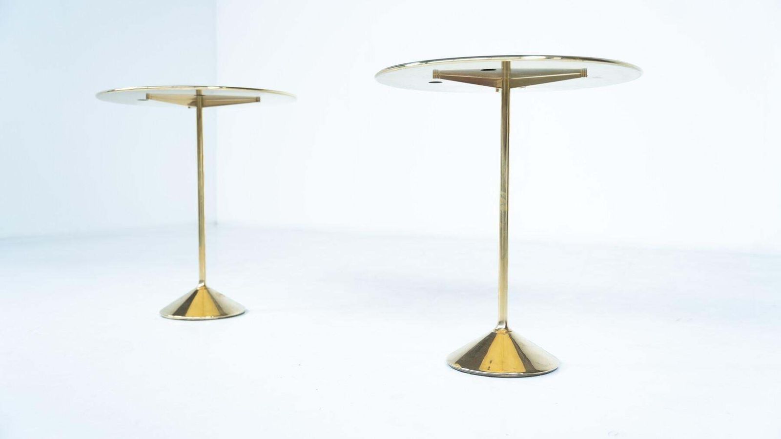 Pair Of Side Tables Mod. T2 By Osvaldo Borsani, Brass And Glass, Italy, 1950s photo buy