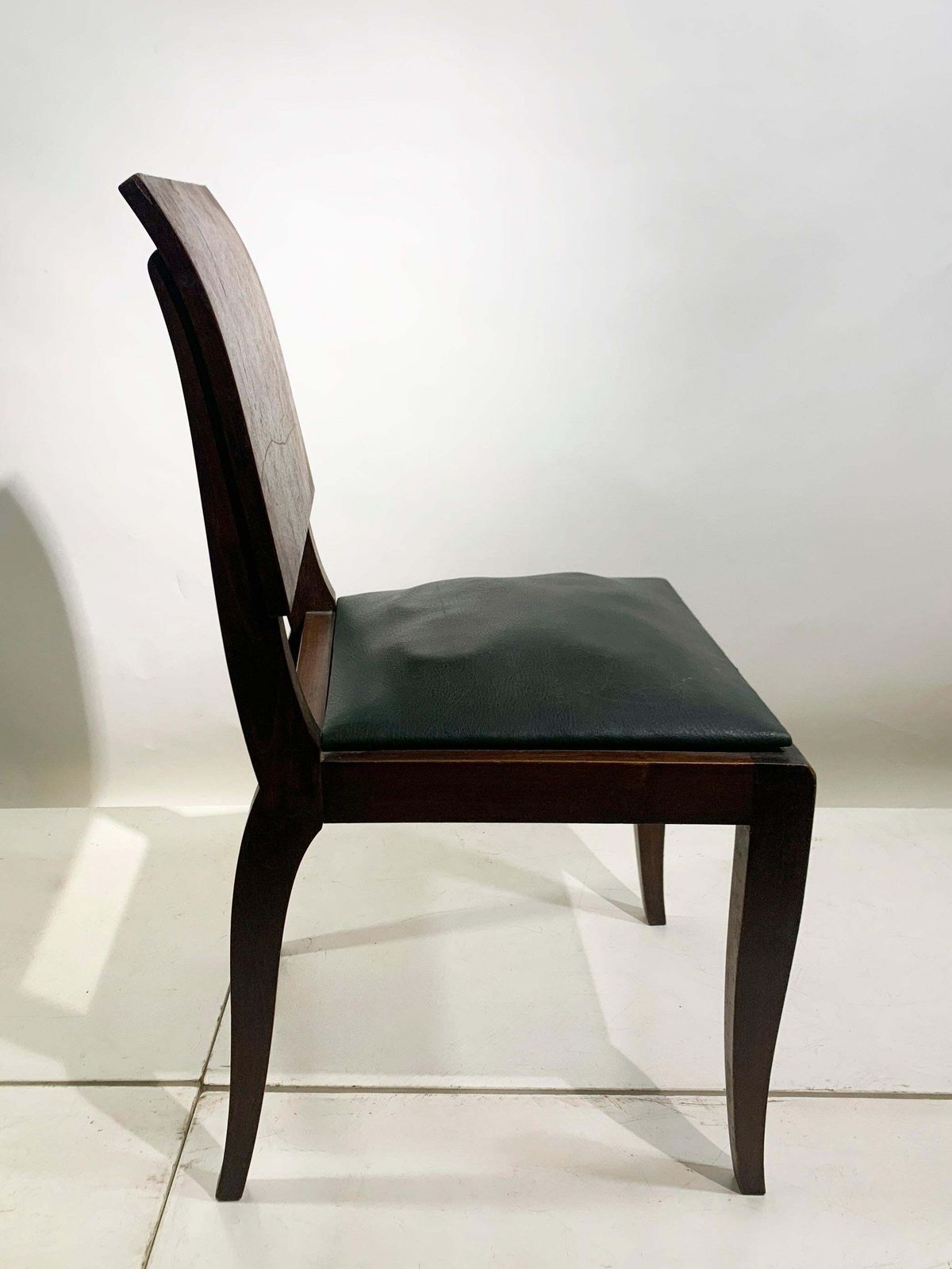 Set Of 4 Art Deco Wooden Dining Chairs With Dark Green Leather Seats, 1930's photo Furniture