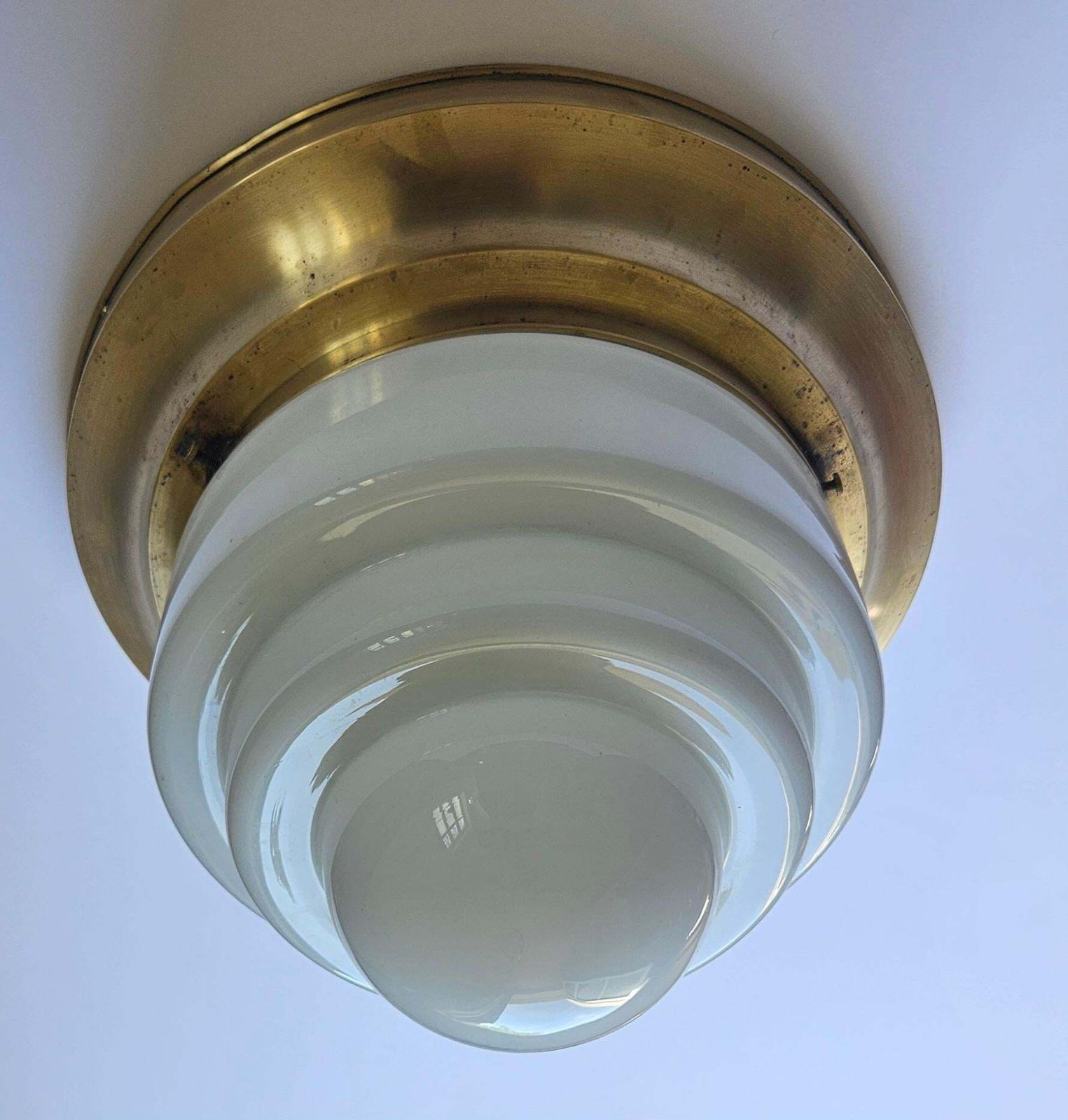 Art Deco Rare Brass And Milk Glass Flush Mount Franta Anyz, 1930s photo vinterior