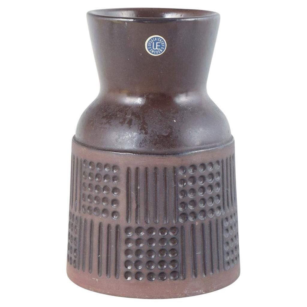 Mari Simmulson, Upsala Ekeby. Stoneware Vase With Geometric Relief Pattern.