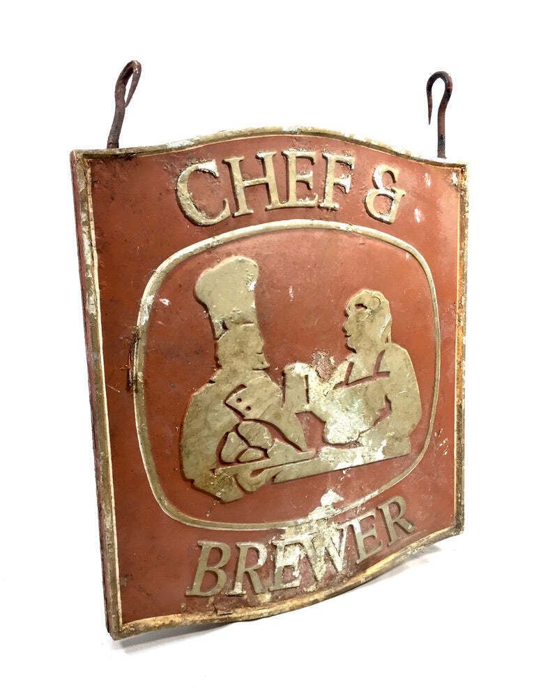 Antique Advertising   Hanging Double Sided Metal Brewery Pub Sign 20th Century photo for sale