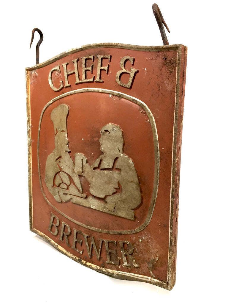 Antique Advertising   Hanging Double Sided Metal Brewery Pub Sign 20th Century photo 119.0