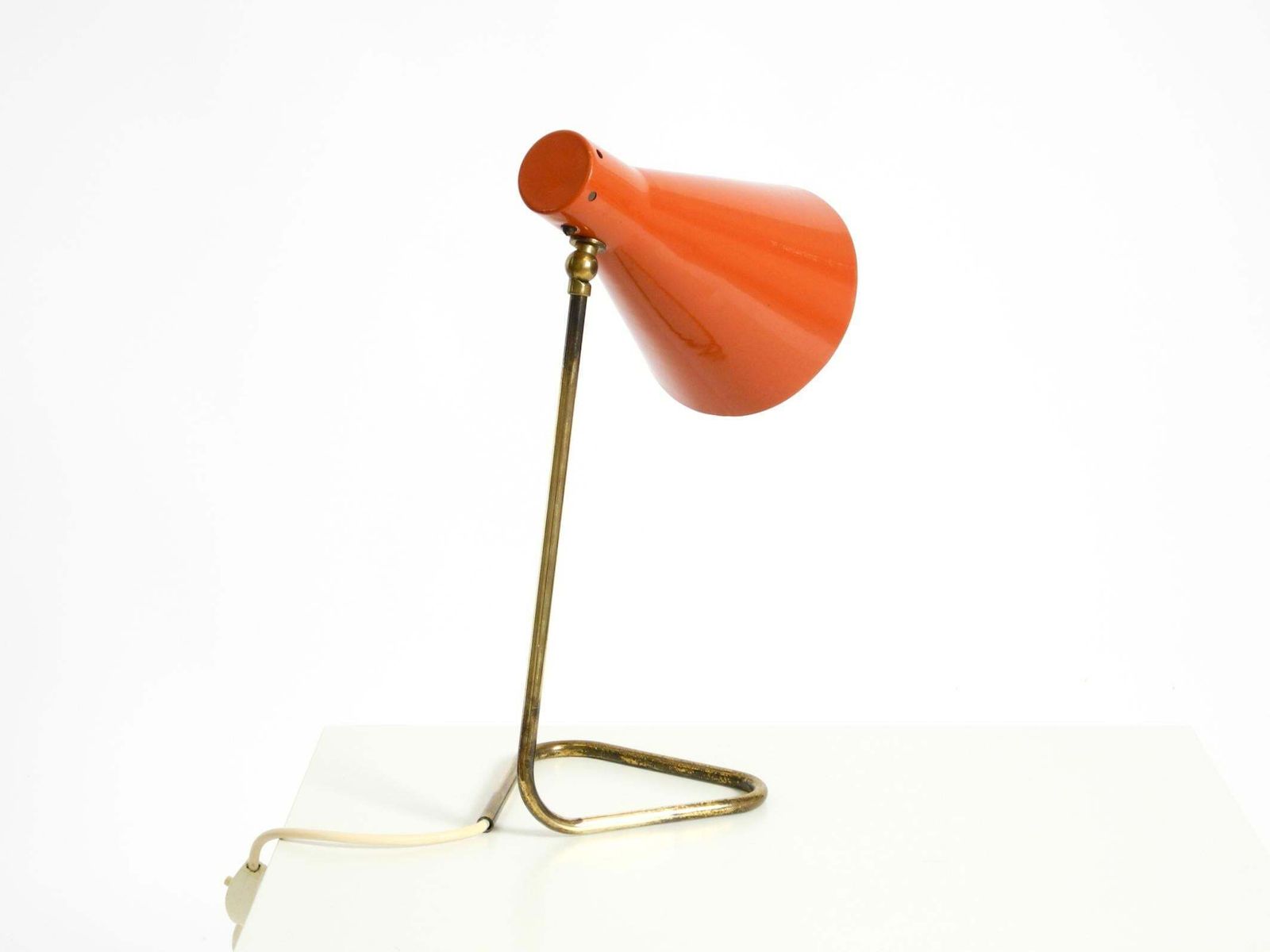 Beautiful, Large Mid Century Modern Brass Table Lamp With A Brick Red Shade photo 771.0
