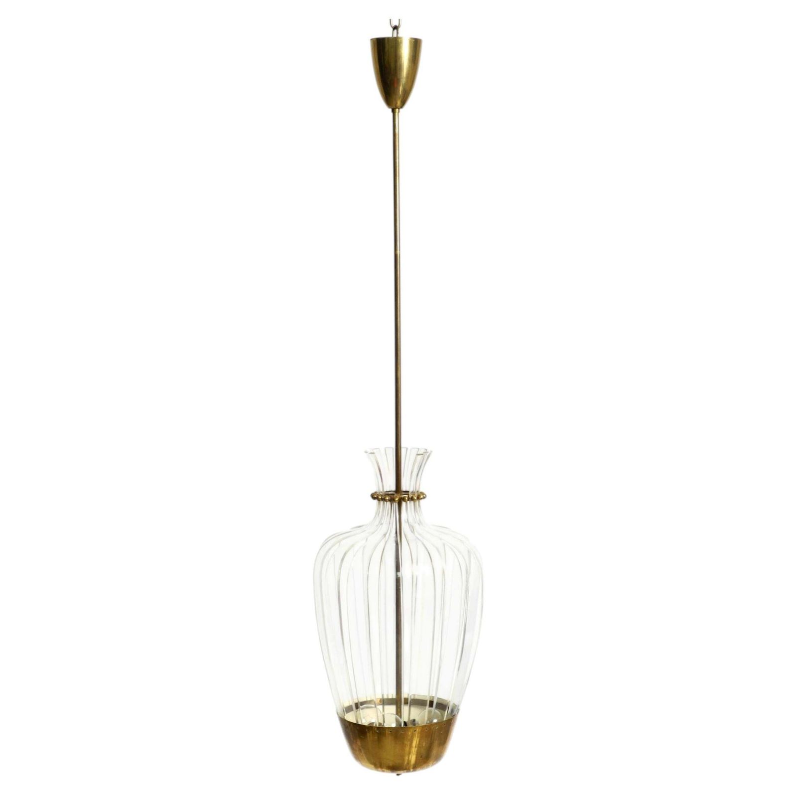 Mid Century Pendant Lamp By Vereinigte Werkstätten, In Brass And Plexiglass